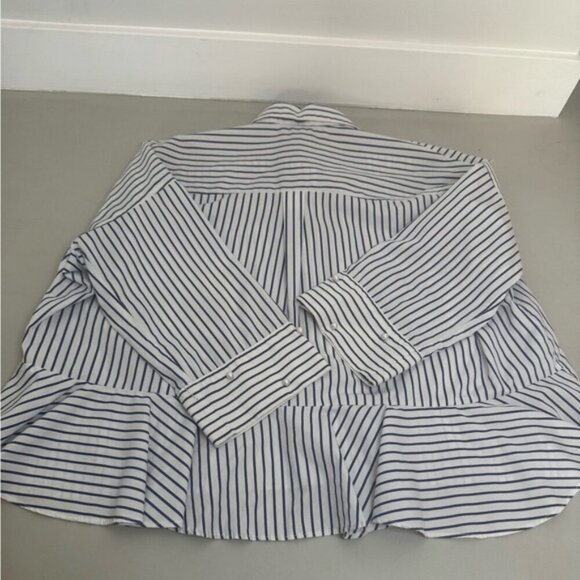 ZARA Blue & White Button-Down Shirt w/ Peplum Back & Pearl Sleeve Accents – S - Picture 14 of 16